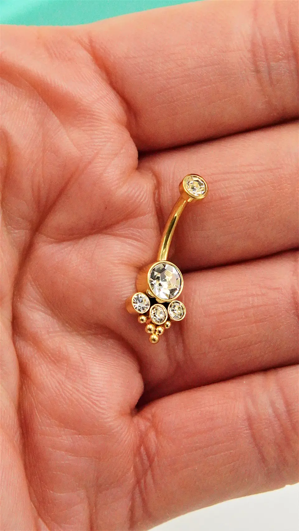 Piercing ombligo navel 10 mm titanio ASTM F136 triada dorado 4