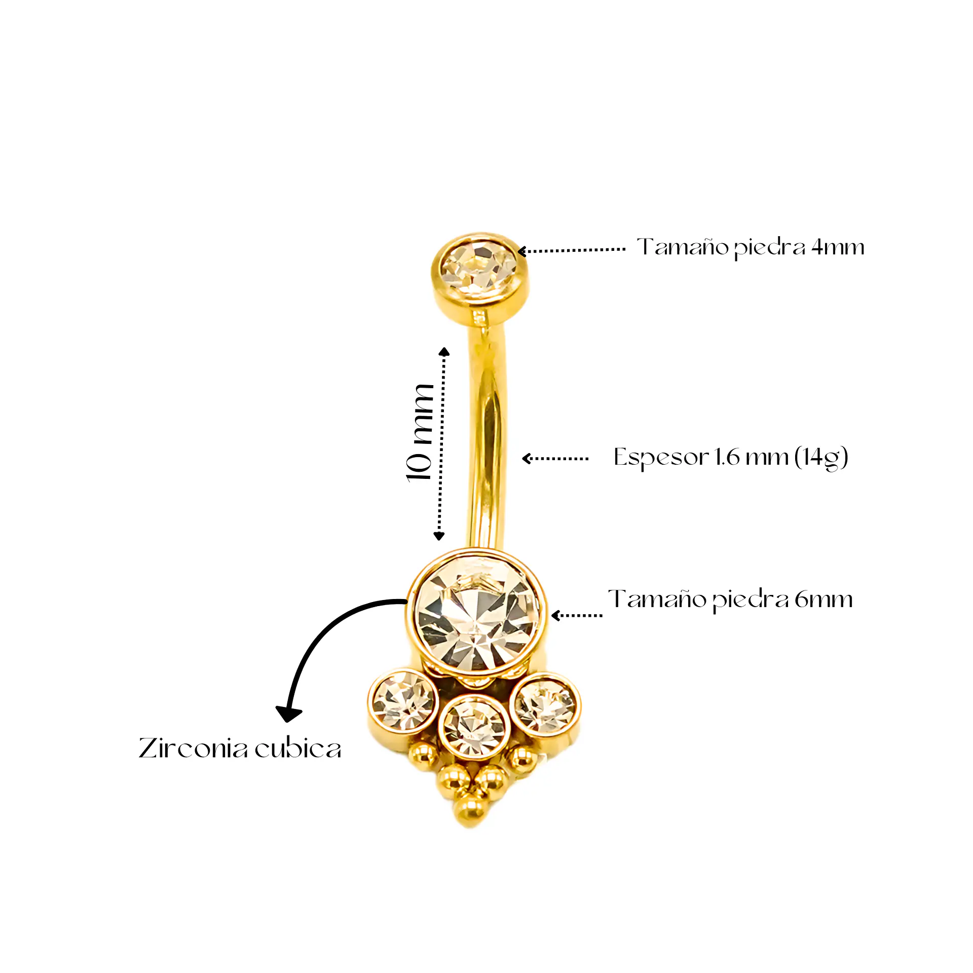 Piercing ombligo navel 10 mm titanio ASTM F136 triada dorado 3