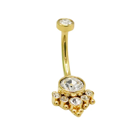 Piercing ombligo navel 10 mm titanio ASTM F136 Zirconia dorado 14G