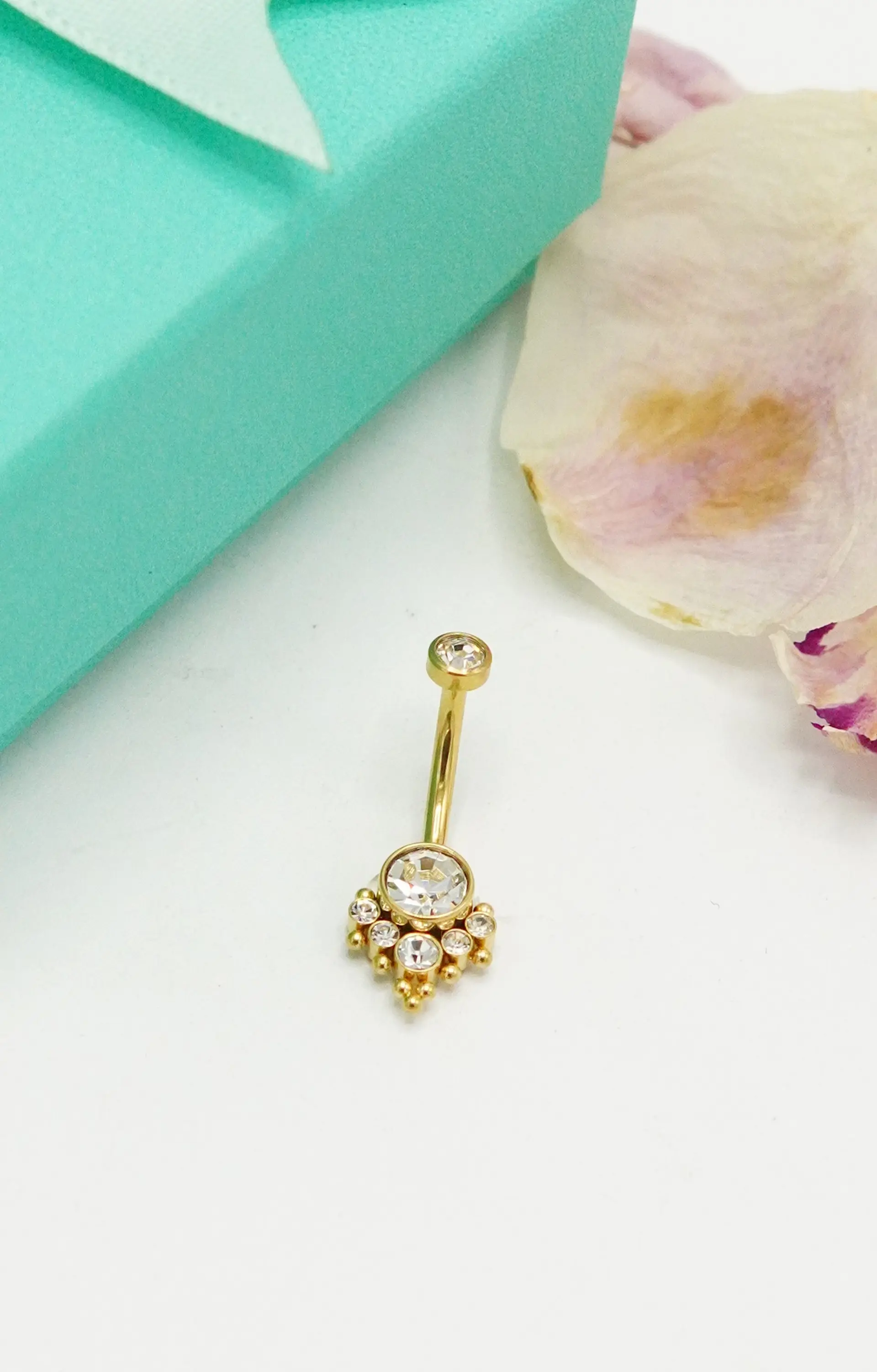Piercing ombligo navel 10 mm titanio ASTM F136 Zirconia dorado 14G 2