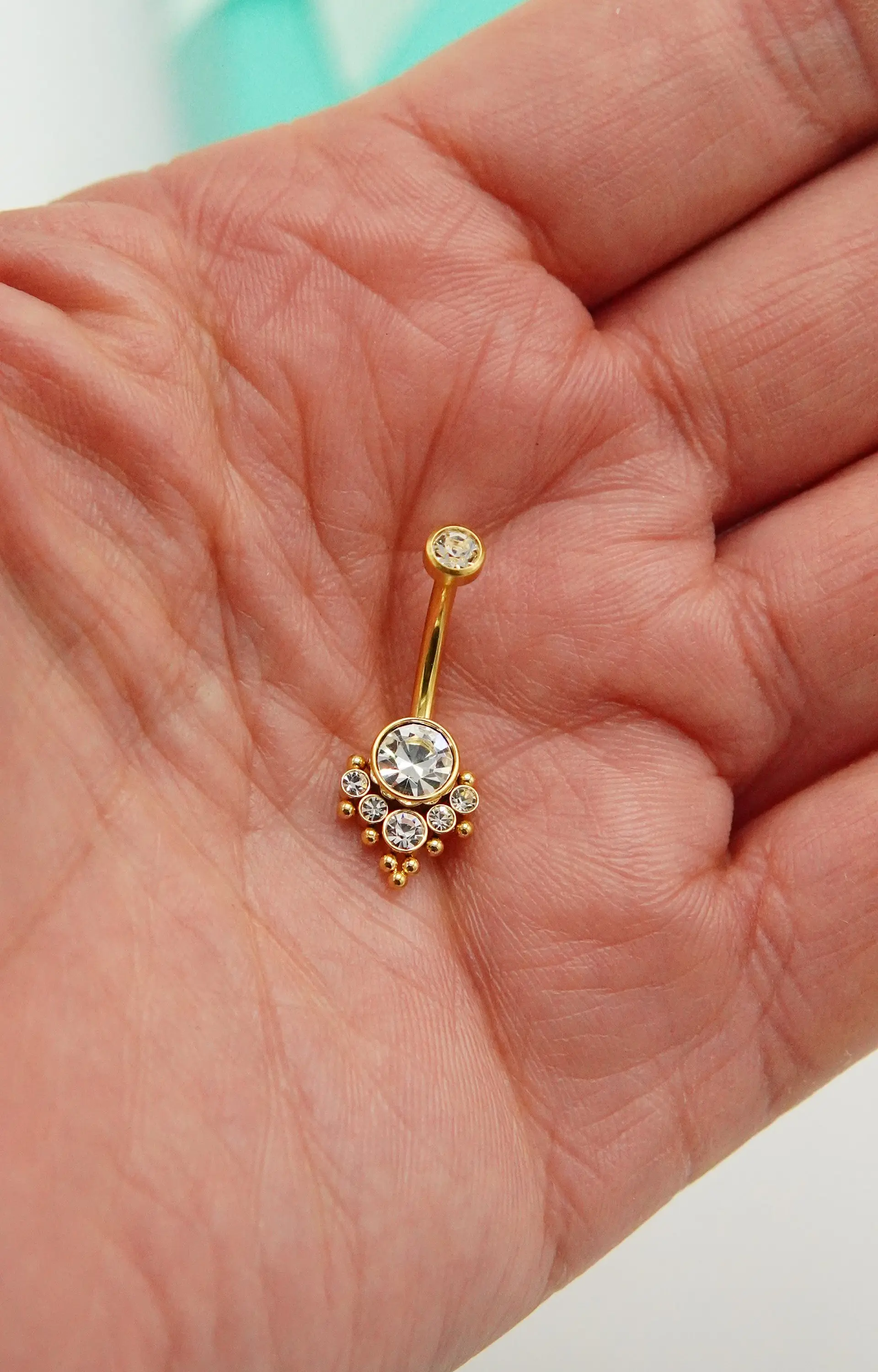 Piercing ombligo navel 10 mm titanio ASTM F136 Zirconia dorado 14G 7