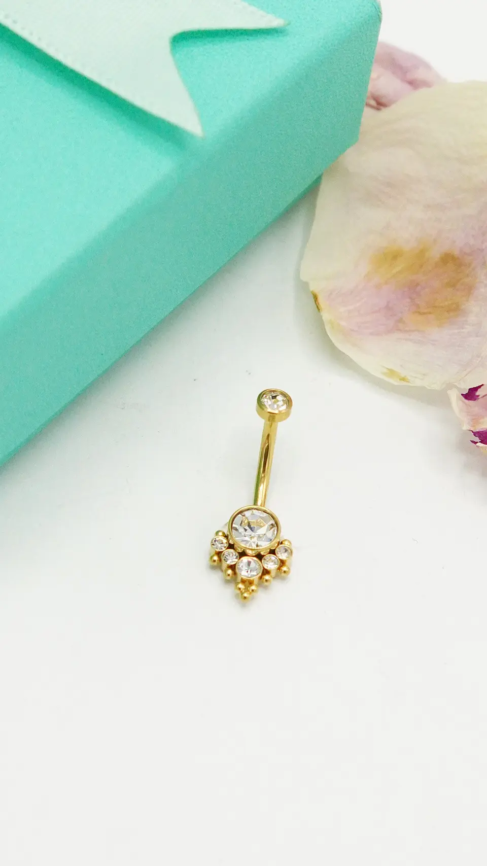 Piercing ombligo navel 10 mm titanio ASTM F136 Zirconia dorado 14G 9