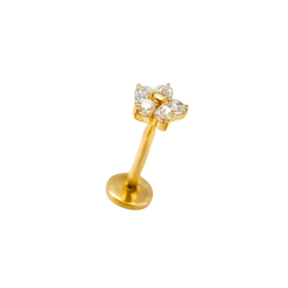 Piercing labret punto de luz flor titanio ASTM F136 Dorado 1