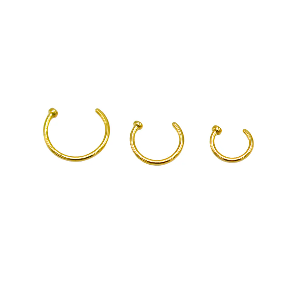 Pack de tres aros piercing abierto nostril titanio ASTM F136 dorados 7