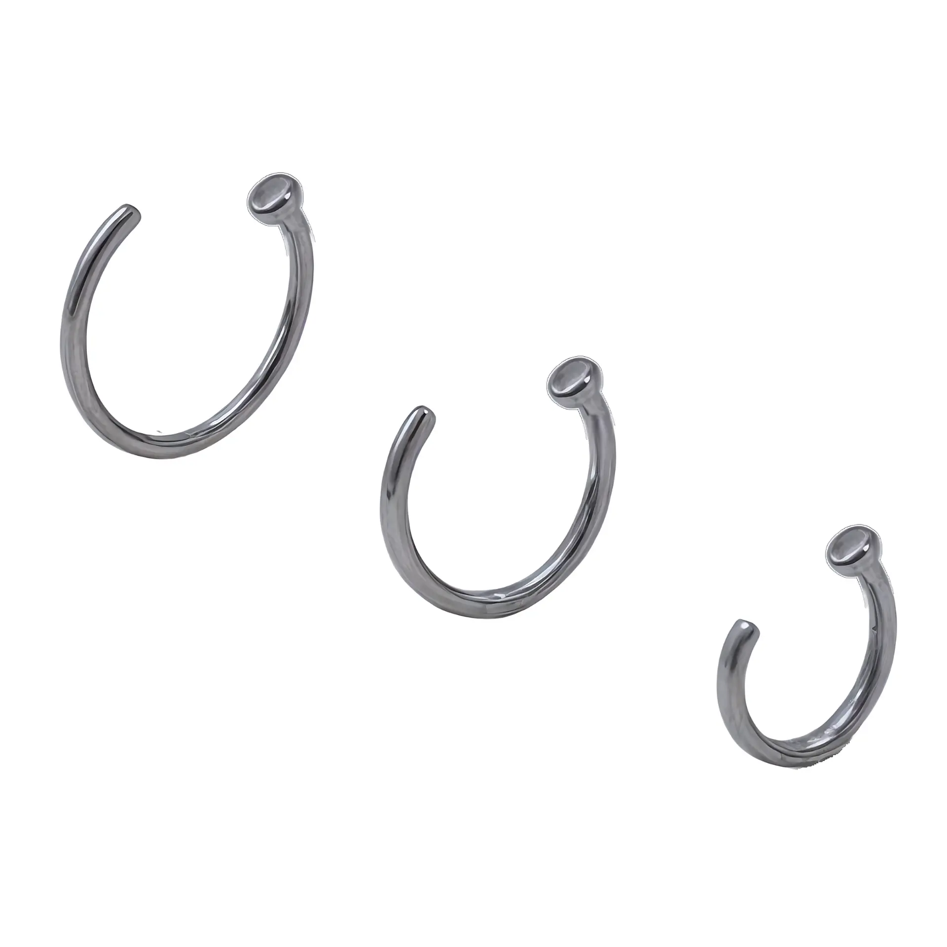 Pack de tres aros piercing abierto nostril titanio ASTM F136 plateados 1