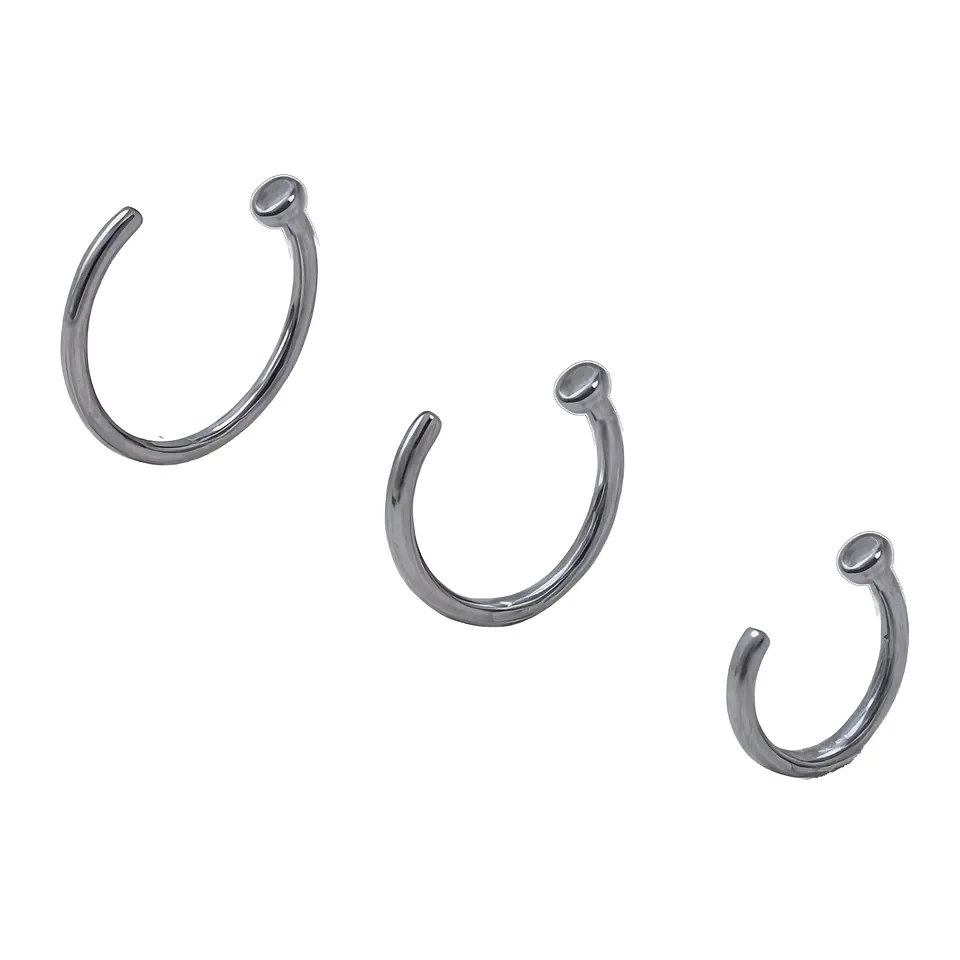 Pack de tres aros piercing abierto nostril titanio ASTM F136 plateados 1