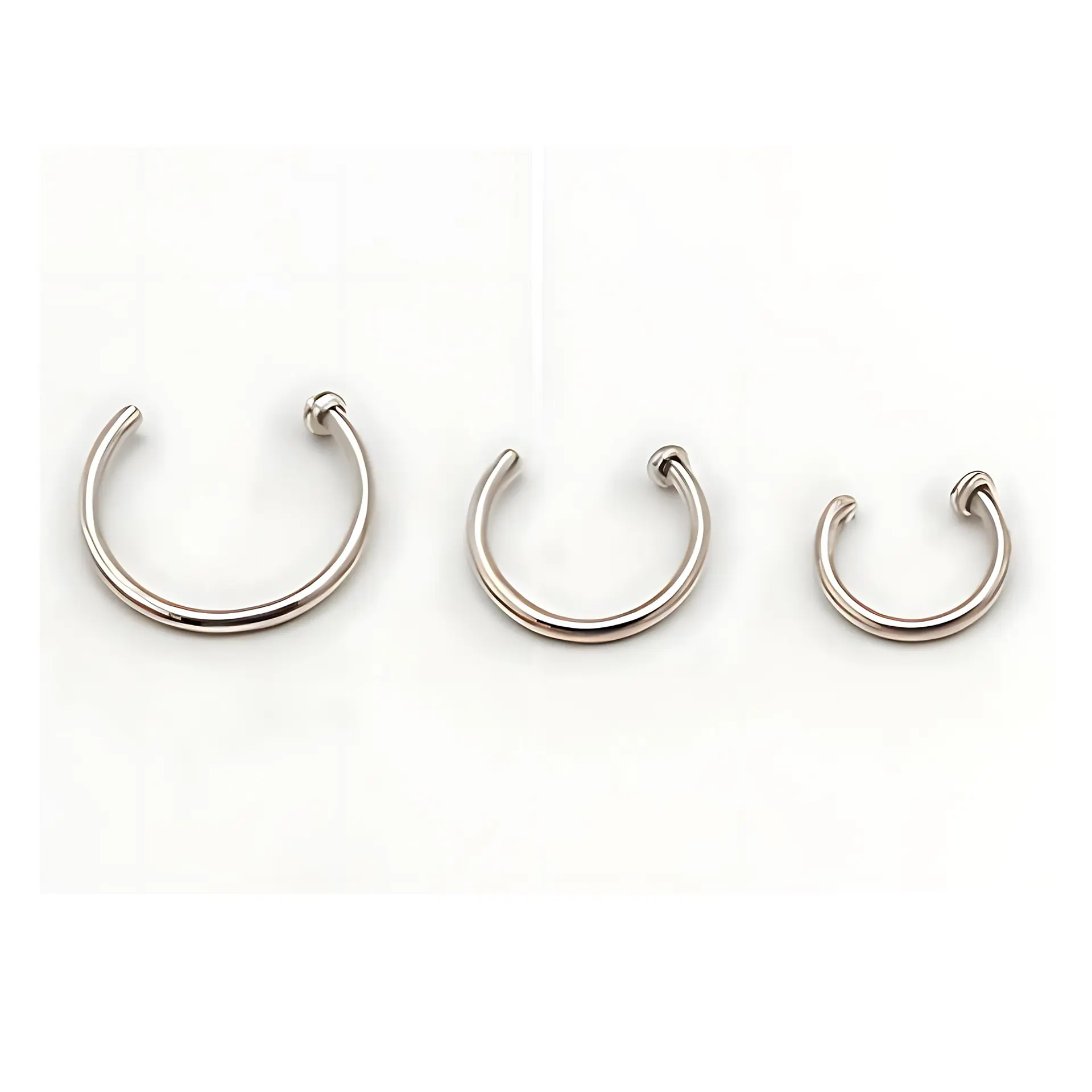Pack de tres aros piercing abierto nostril titanio ASTM F136 plateados 8