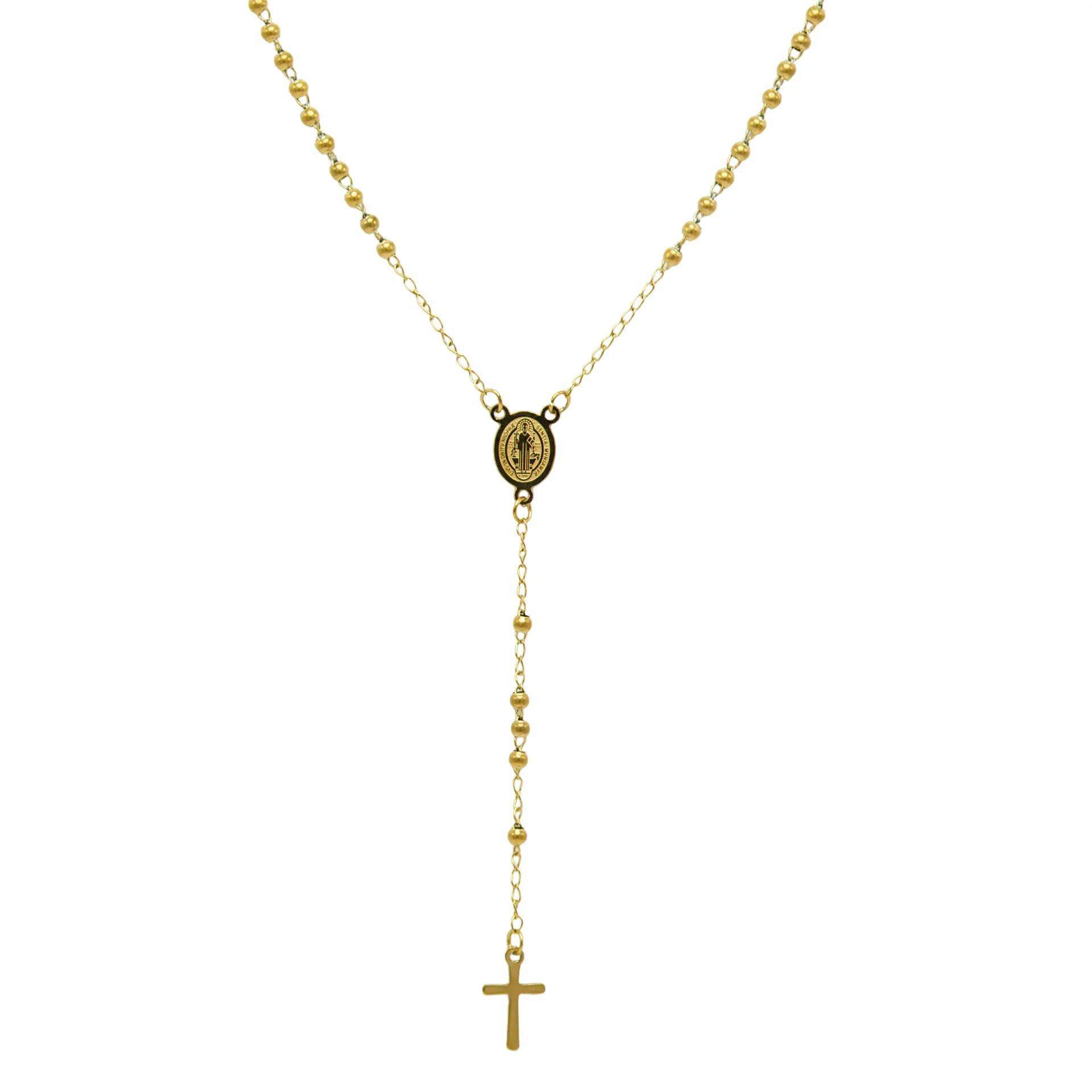 Colgante Rosario San Benito Cruz Camandula Chapado En Oro 18 1