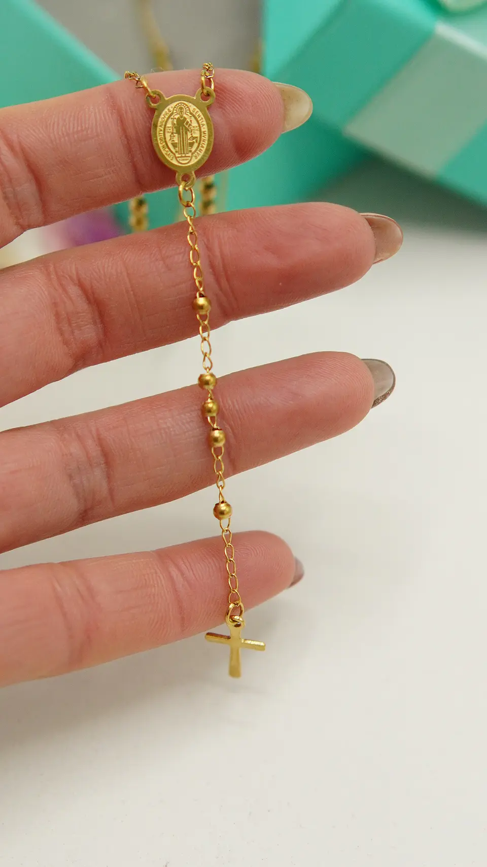 Colgante Rosario San Benito Cruz Camandula Chapado En Oro 18 8
