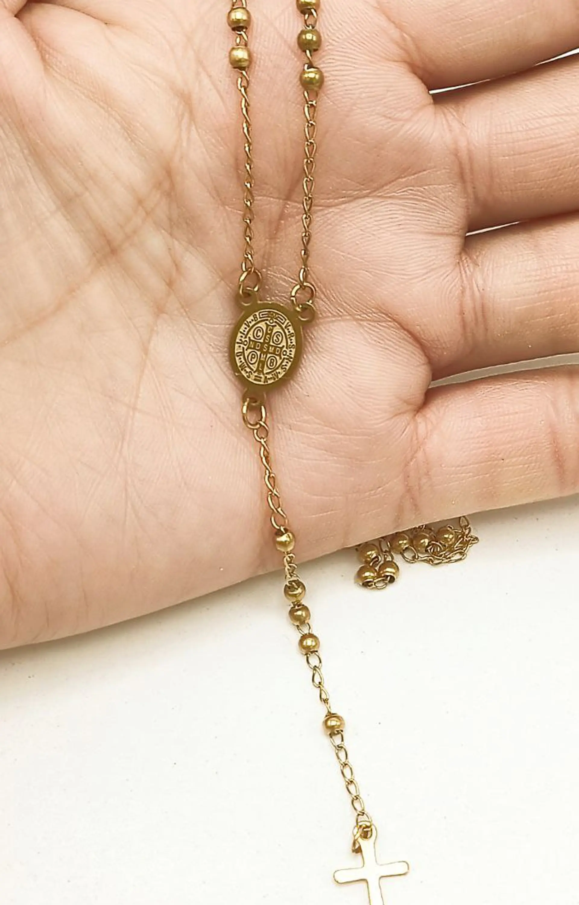 Colgante Rosario San Benito Cruz Camandula Chapado En Oro 18 6