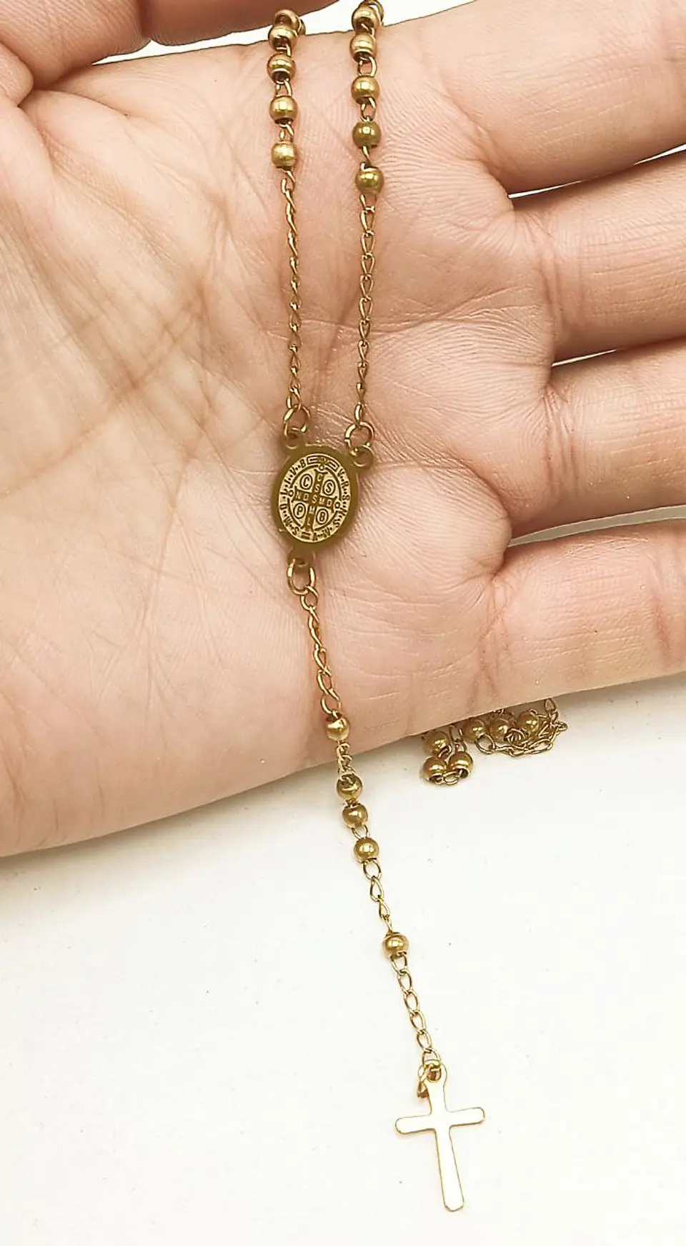 Colgante Rosario San Benito Cruz Camandula Chapado En Oro 18 6