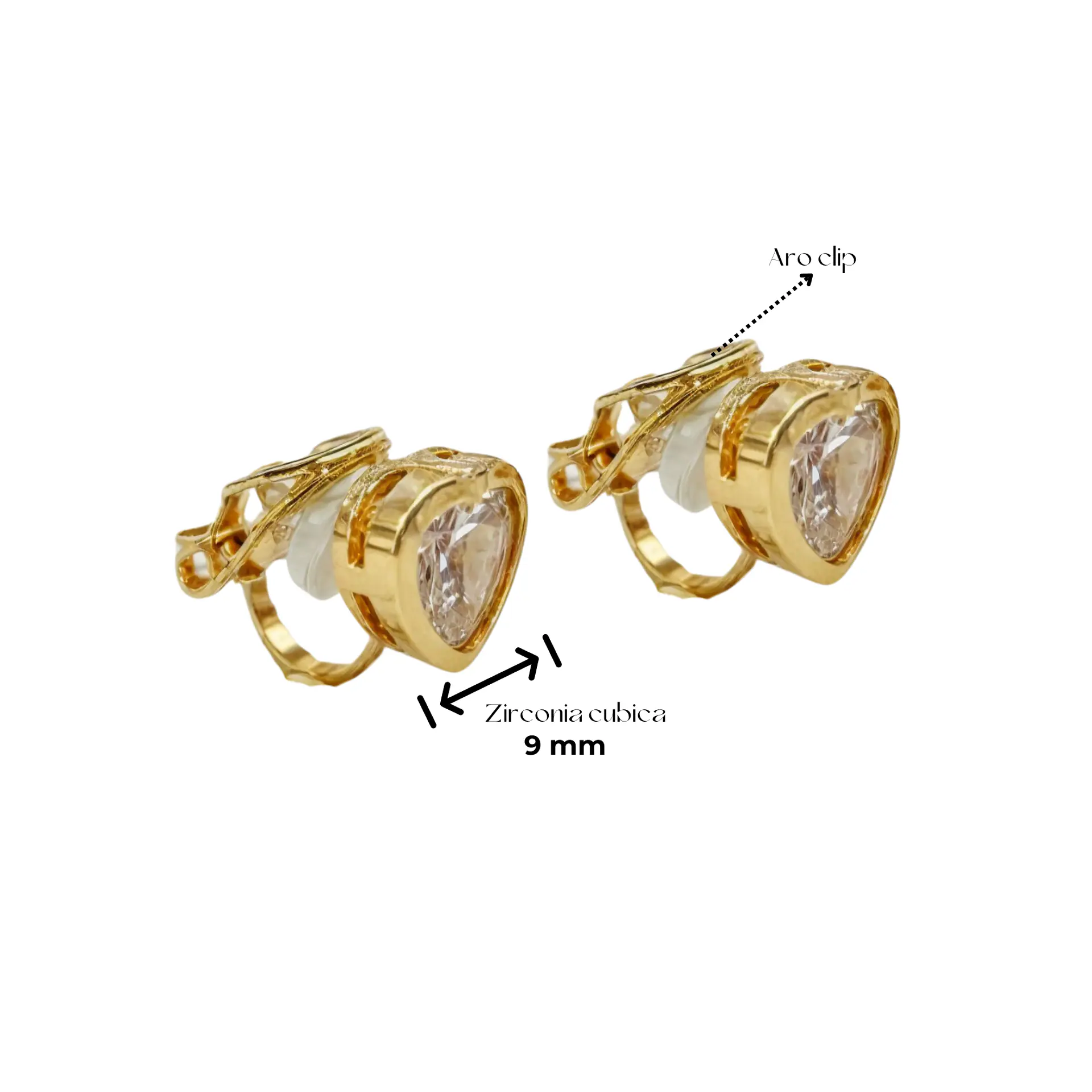 Aros Sin Perforacion corazon punto de luz bañado En Oro 18k 4
