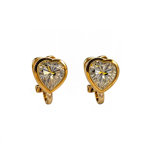 Aros Sin Perforacion corazon punto de luz bañado En Oro 18k