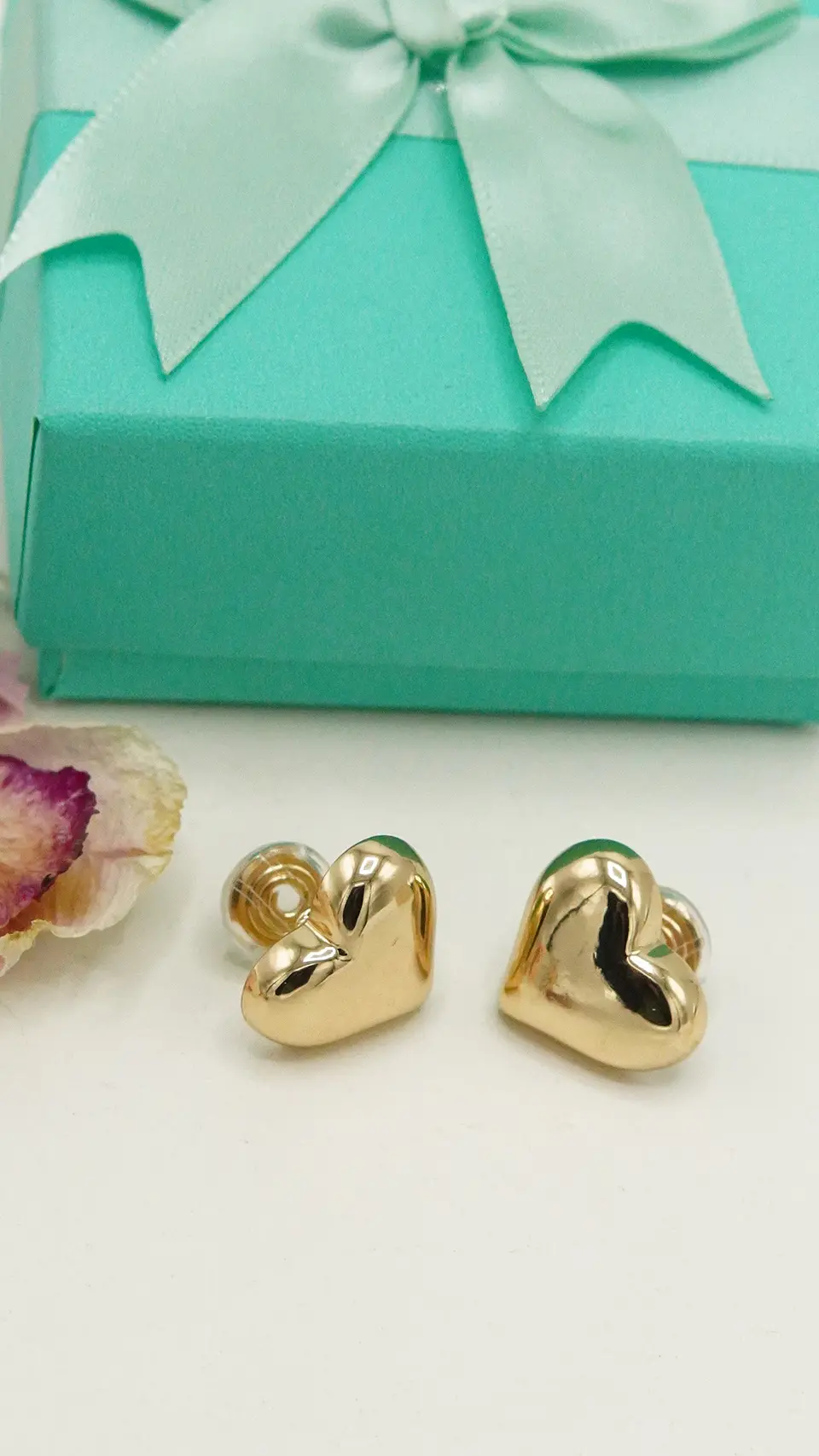 Aros Sin Perforacion corazon chunky bañado En Oro 2