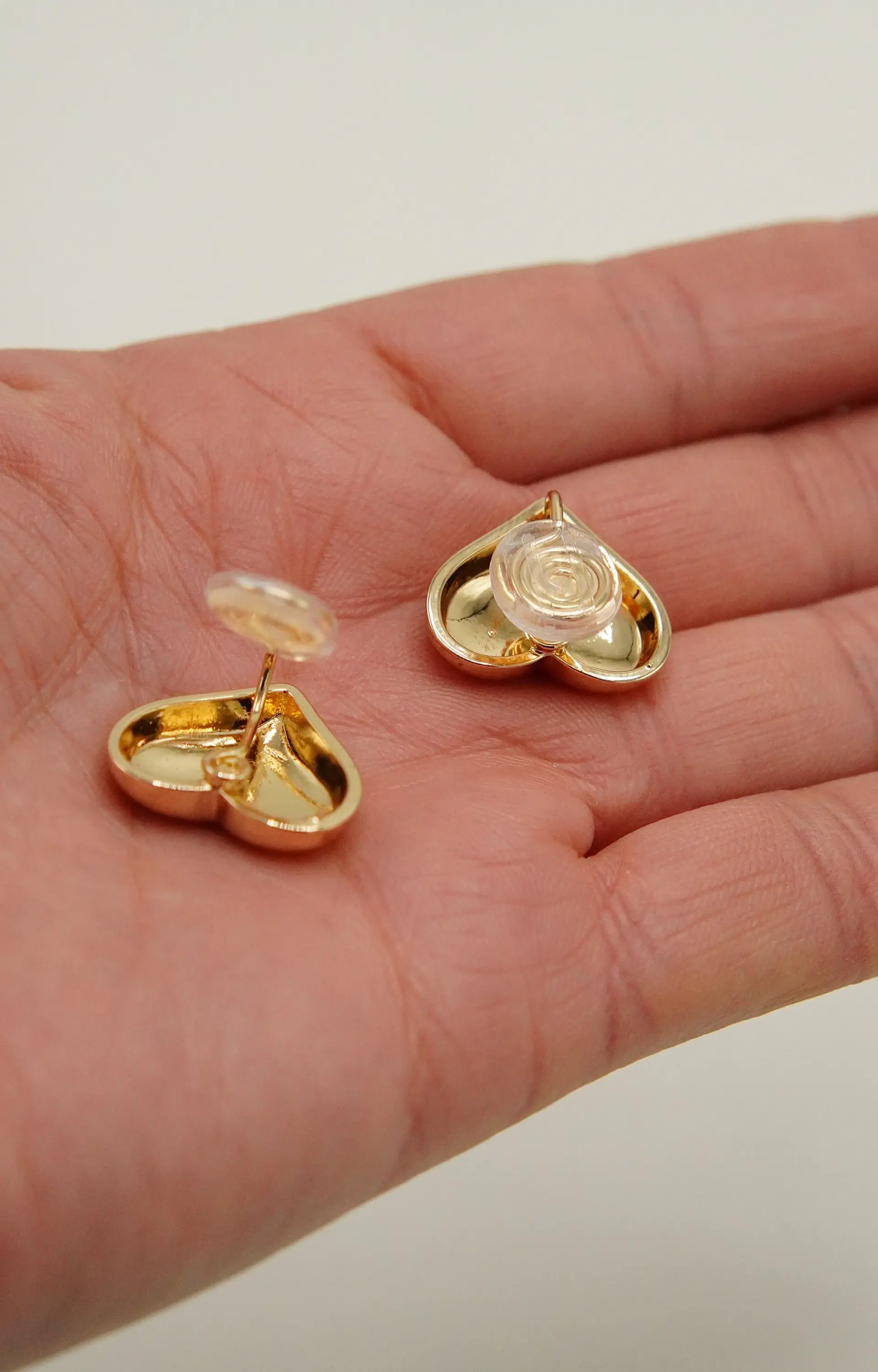 Aros Sin Perforacion corazon chunky bañado En Oro 7