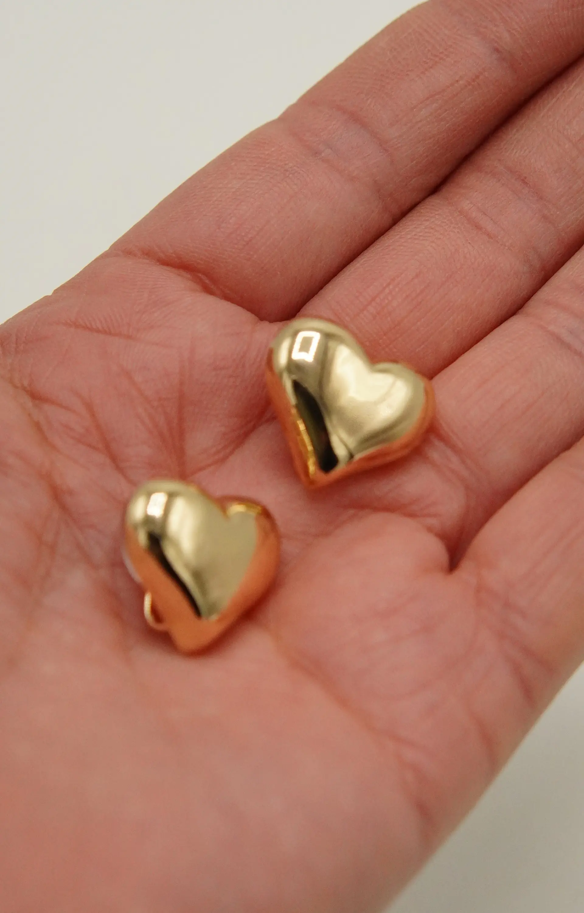 Aros Sin Perforacion corazon chunky bañado En Oro 8