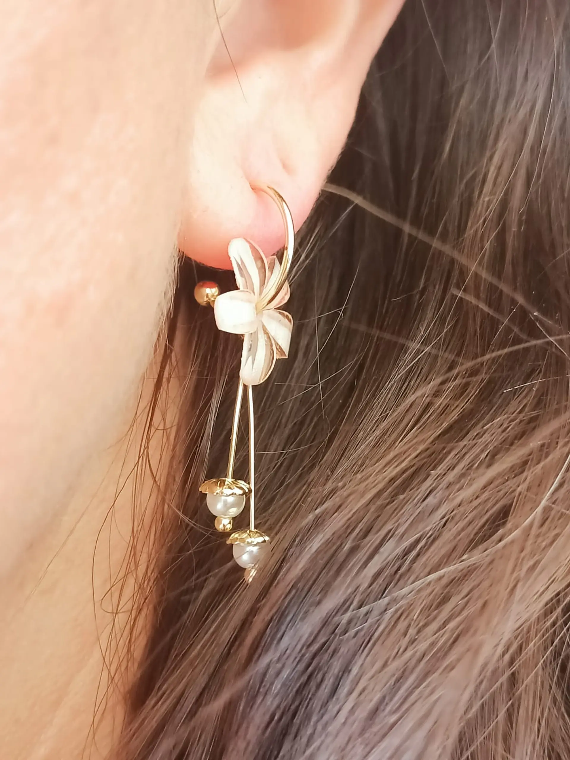 Aros estilo coreano flor rosada cristal dorado baño de oro 5