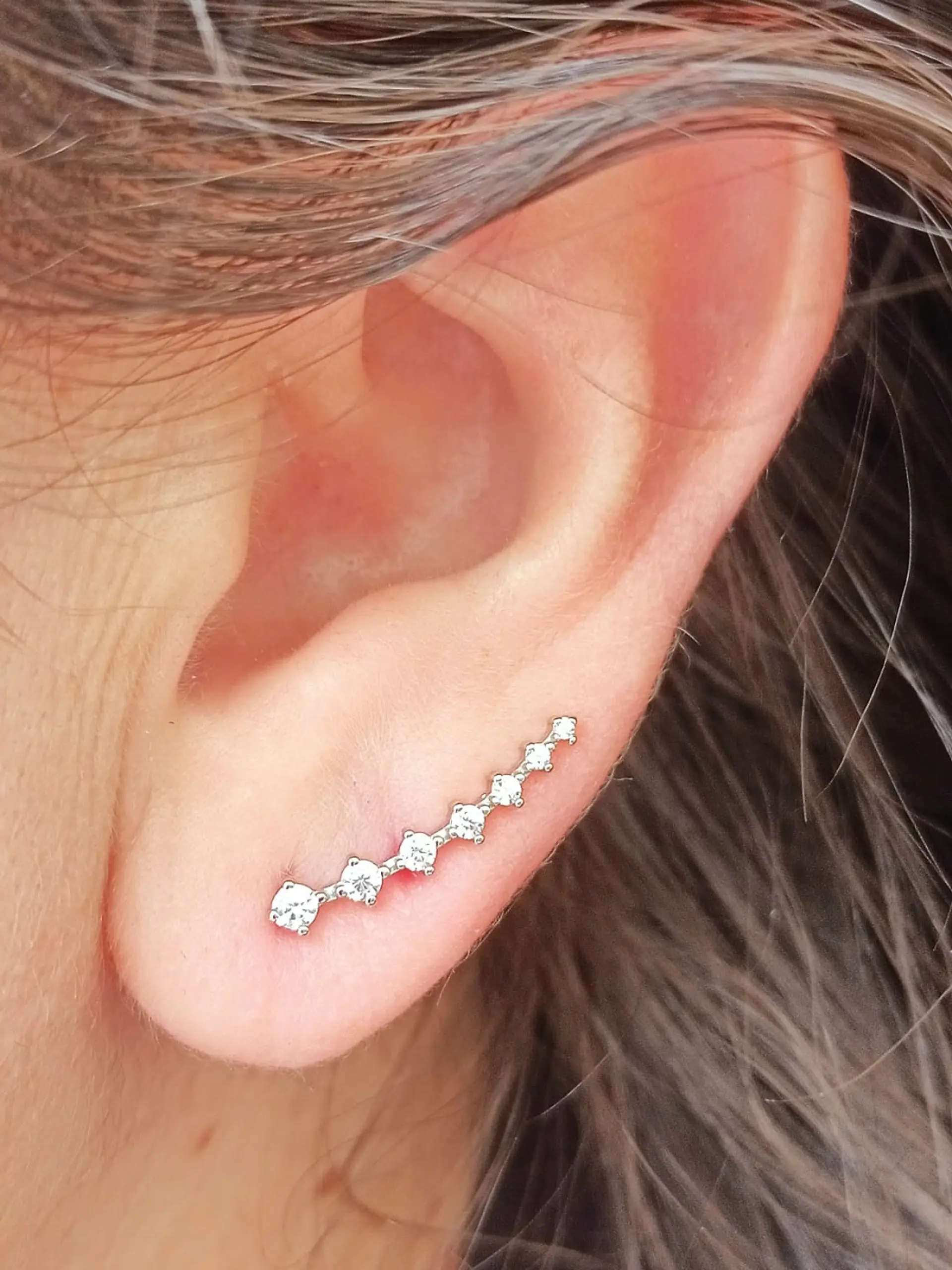 Modernos Aros Earcuff Zirconias Pendientes Plata Trepadores 3