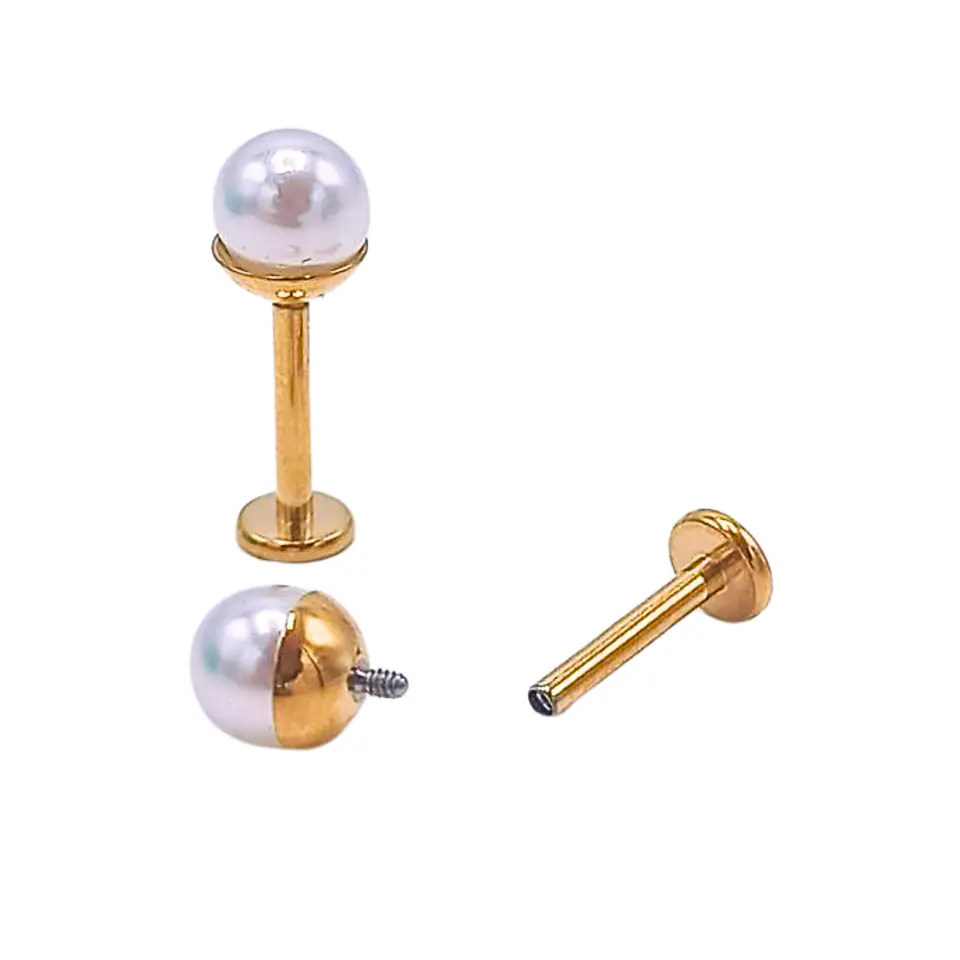 Aros perlas de seguridad titanio ASTM F136 chapados en oro 18k 5