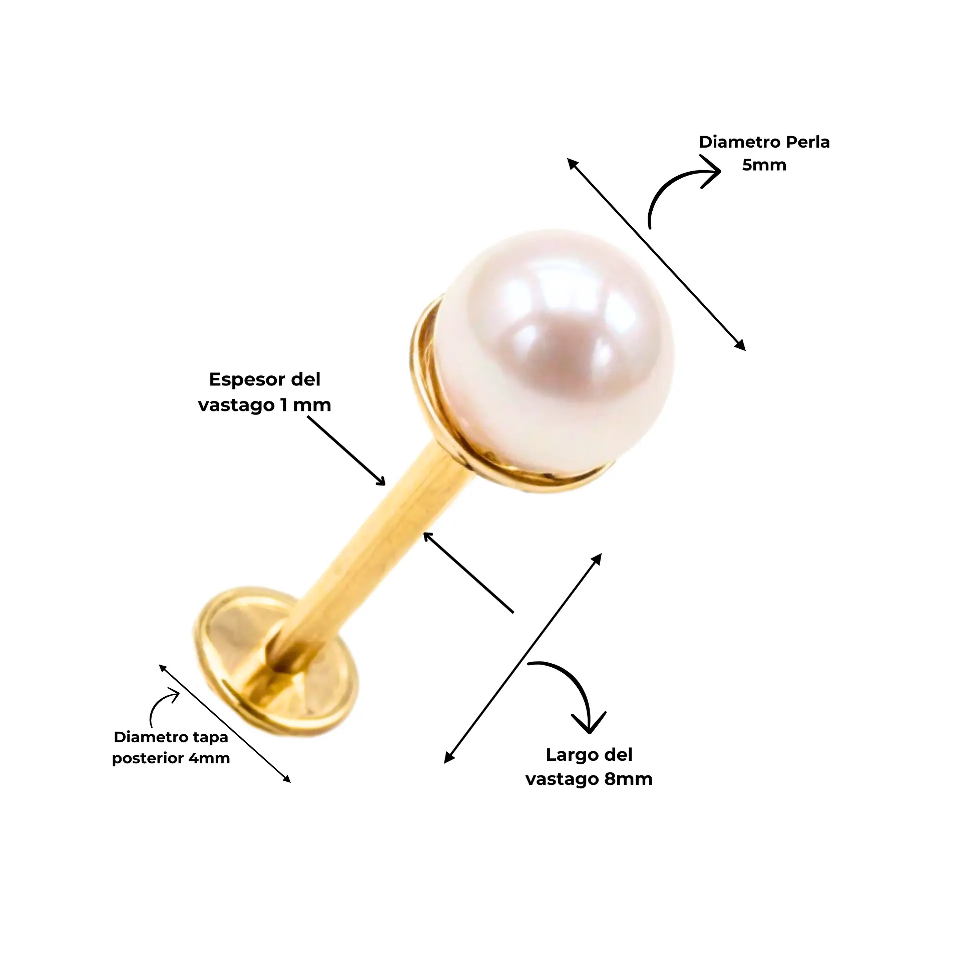 Aros perlas de seguridad titanio ASTM F136 chapados en oro 18k 4