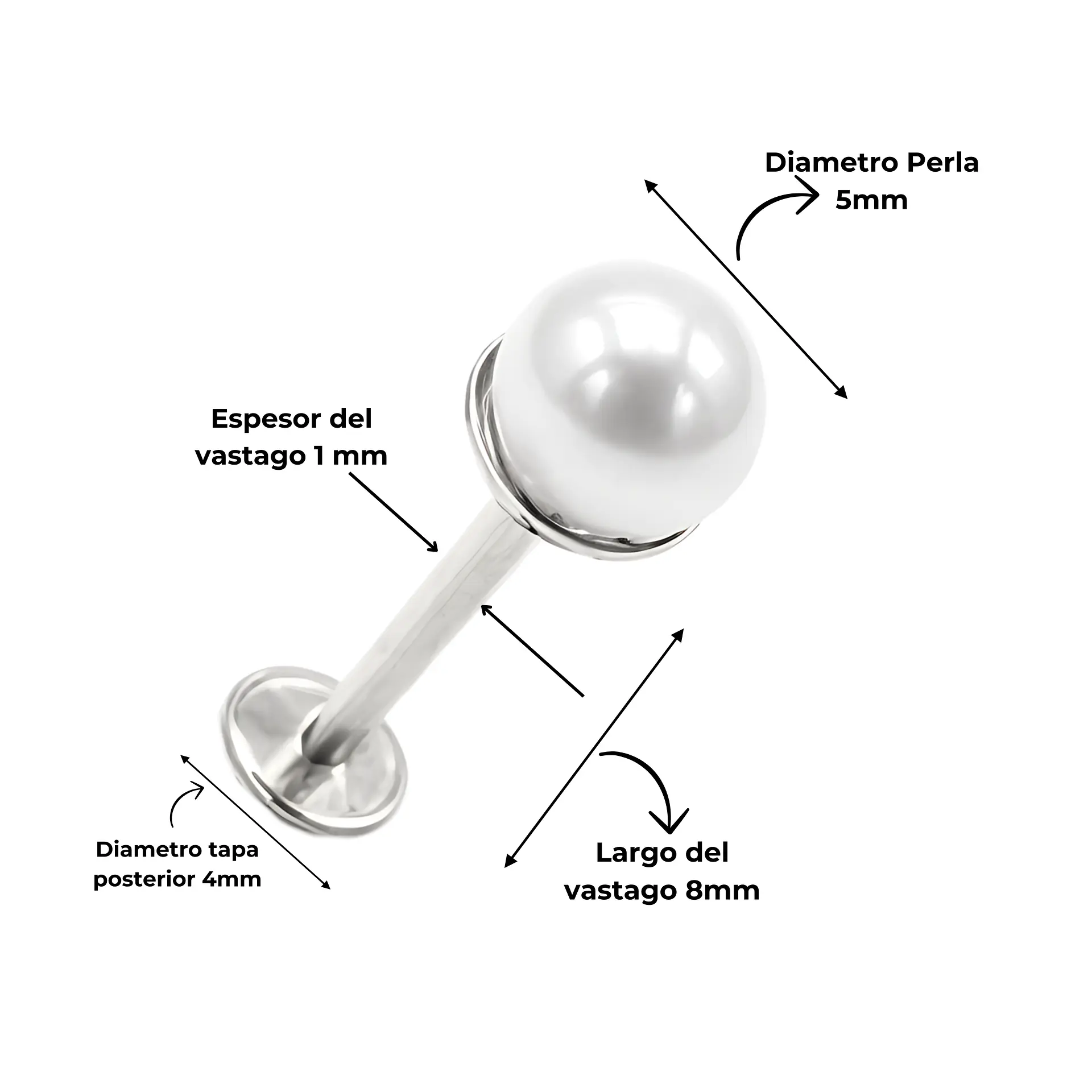 Aros perlas de seguridad plateadas titanio ASTM F136  6