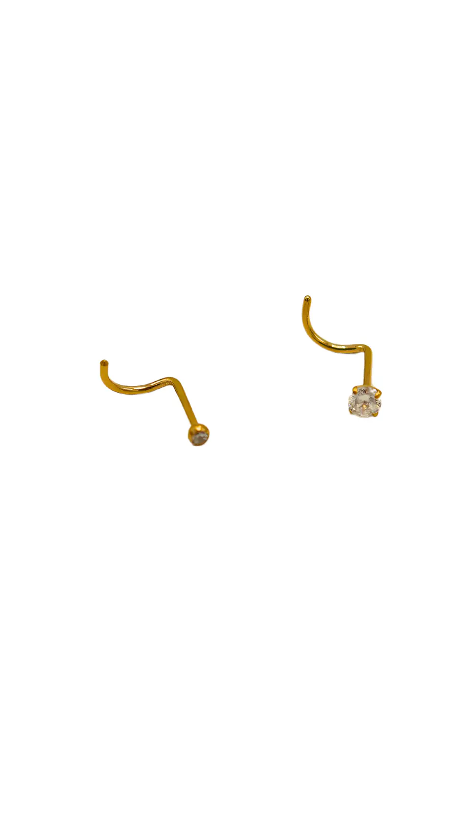 Pack de 2 piercing tipo S nostril titanio ASTM F136 chapado en oro 18k 5