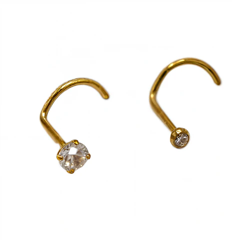 Pack de 2 piercing tipo S nostril titanio ASTM F136 chapado en oro 18k