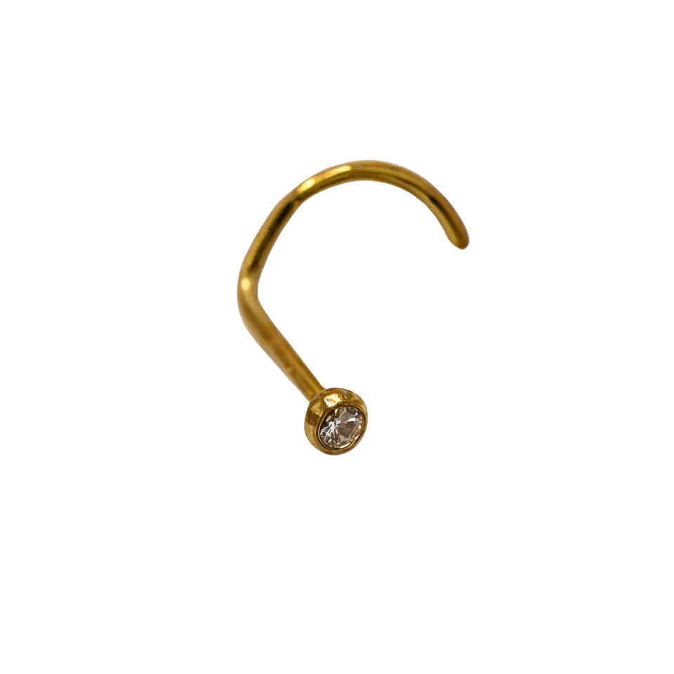 Piercing Nariz Nostril Tipo S Titanio ASTM F136 20G · Zirconia 2mm · Chapado en Oro 18k 6