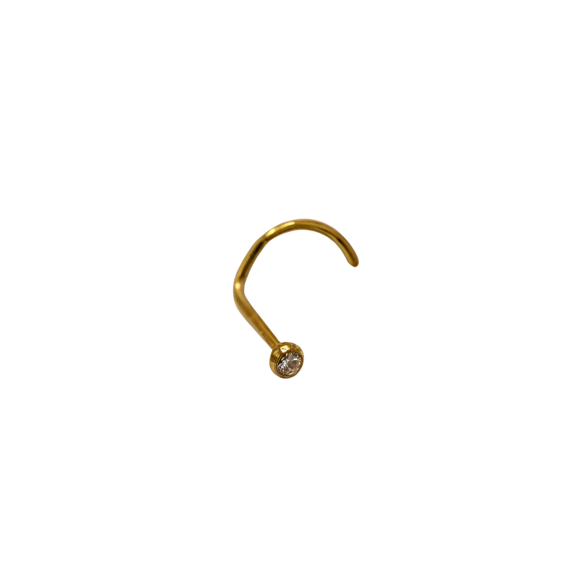 Piercing Nariz Nostril Tipo S Titanio ASTM F136 20G · Zirconia 2mm · Chapado en Oro 18k 9