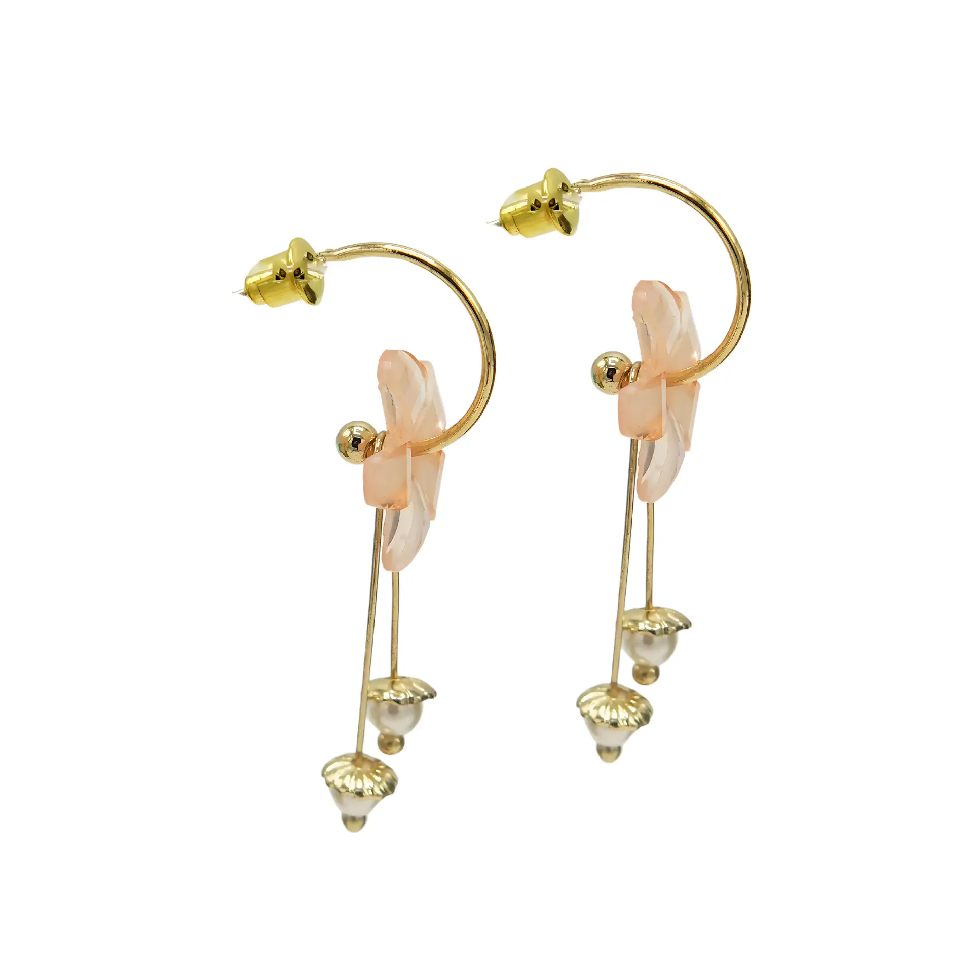 Aros estilo coreano flor rosada cristal dorado baño de oro 7