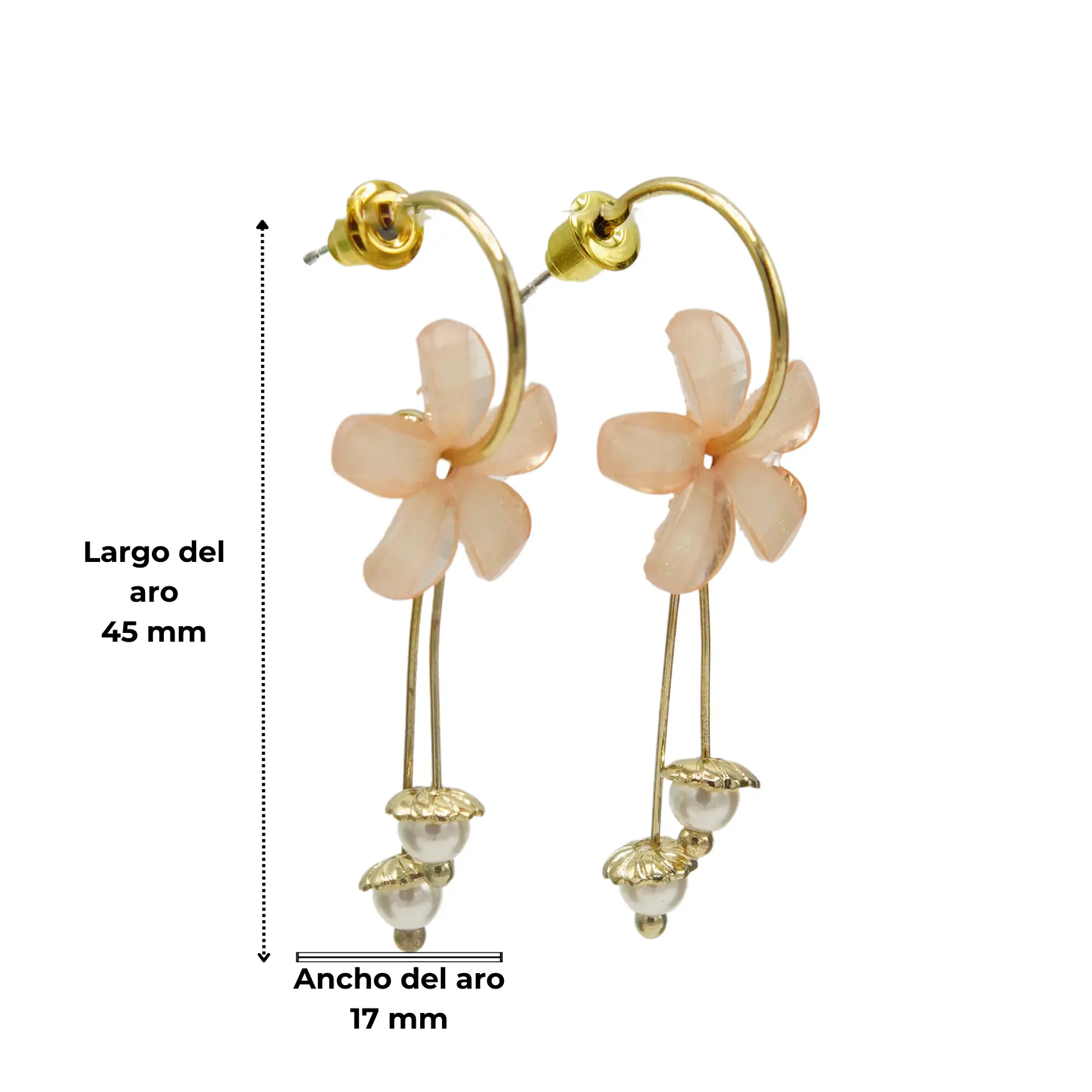Aros estilo coreano flor rosada cristal dorado baño de oro 4
