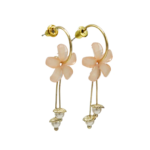 Aros estilo coreano flor rosada cristal dorado baño de oro