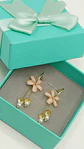 Aros estilo coreano flor rosada cristal dorado baño de oro - Miniatura 2