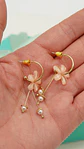 Aros estilo coreano flor rosada cristal dorado baño de oro - Miniatura 6