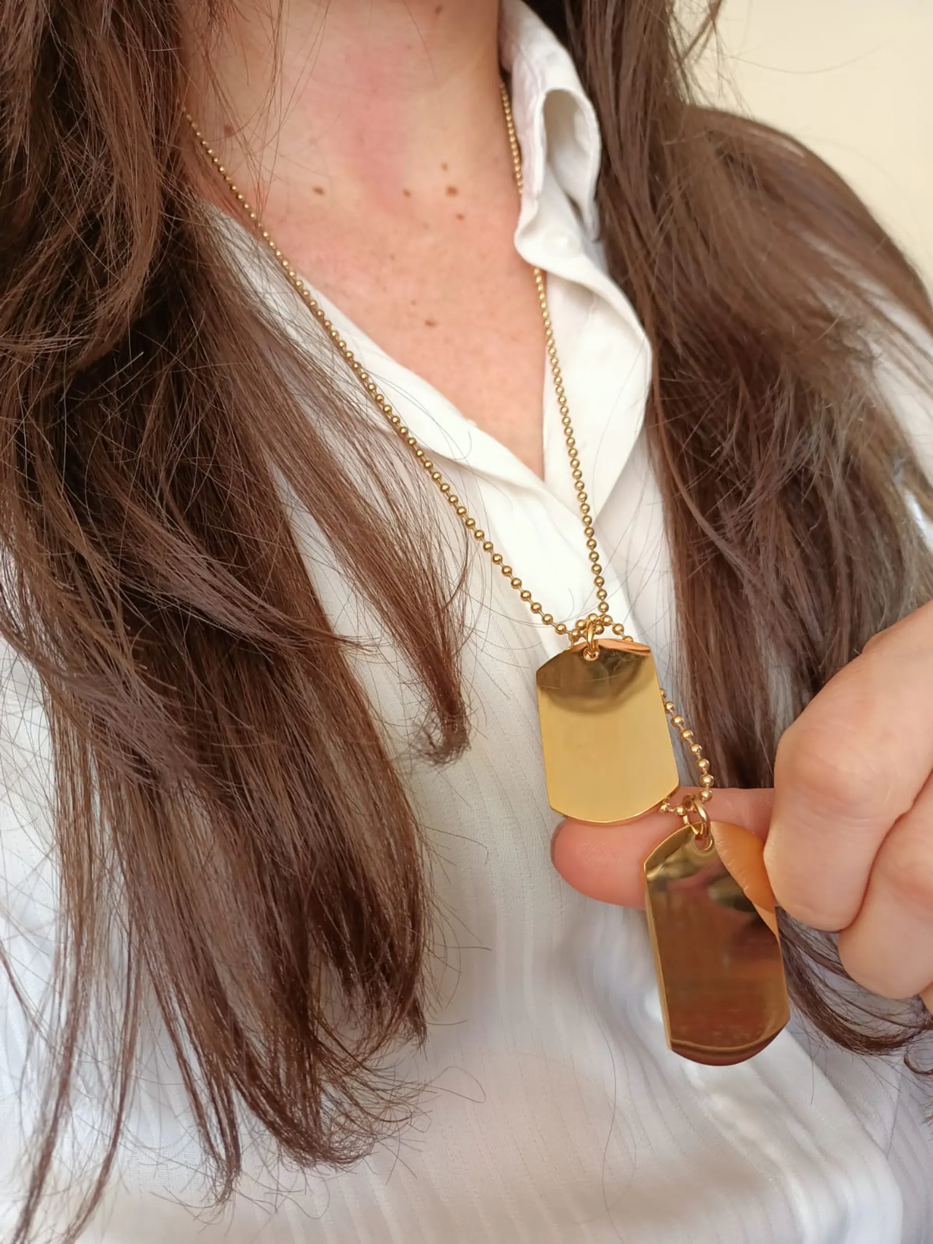 Colgante doble etiqueta estilo militar de identificacion chapada en oro 18k 8