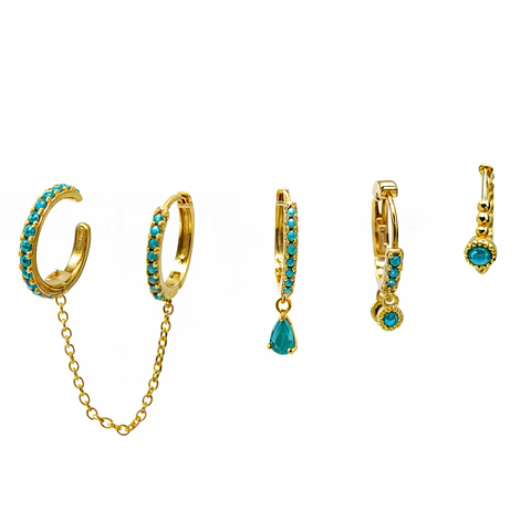 Pack de 5 aros turquesa bañado oro 18k