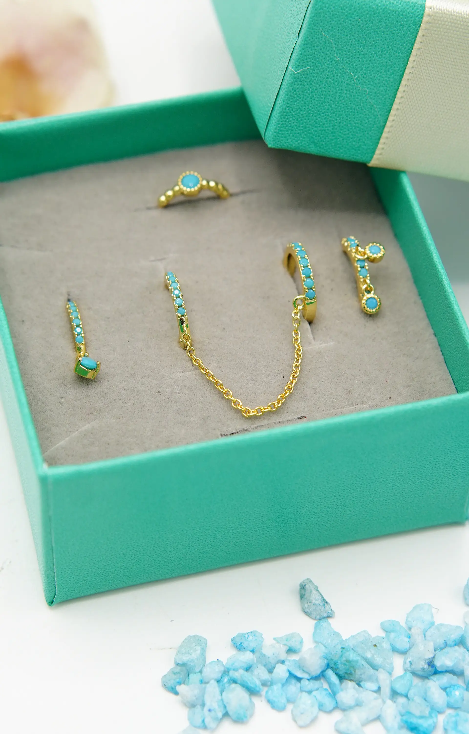 Pack de 5 aros turquesa bañado oro 18k 5