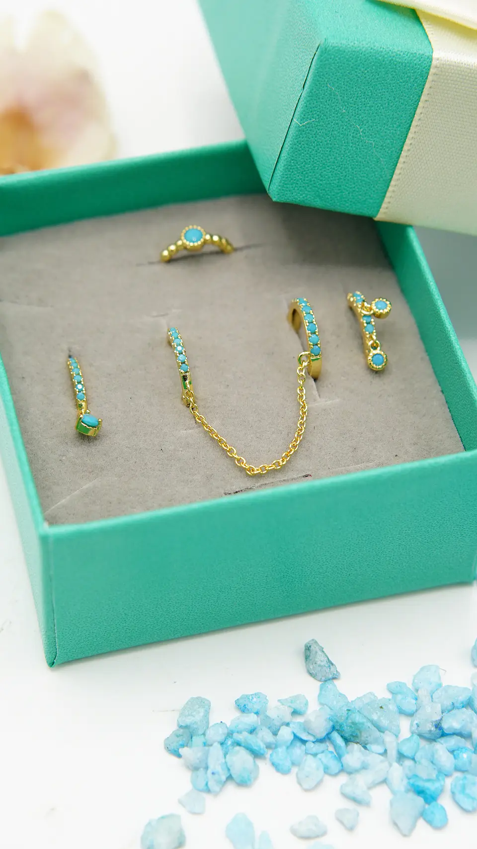 Pack de 5 aros turquesa bañado oro 18k 5