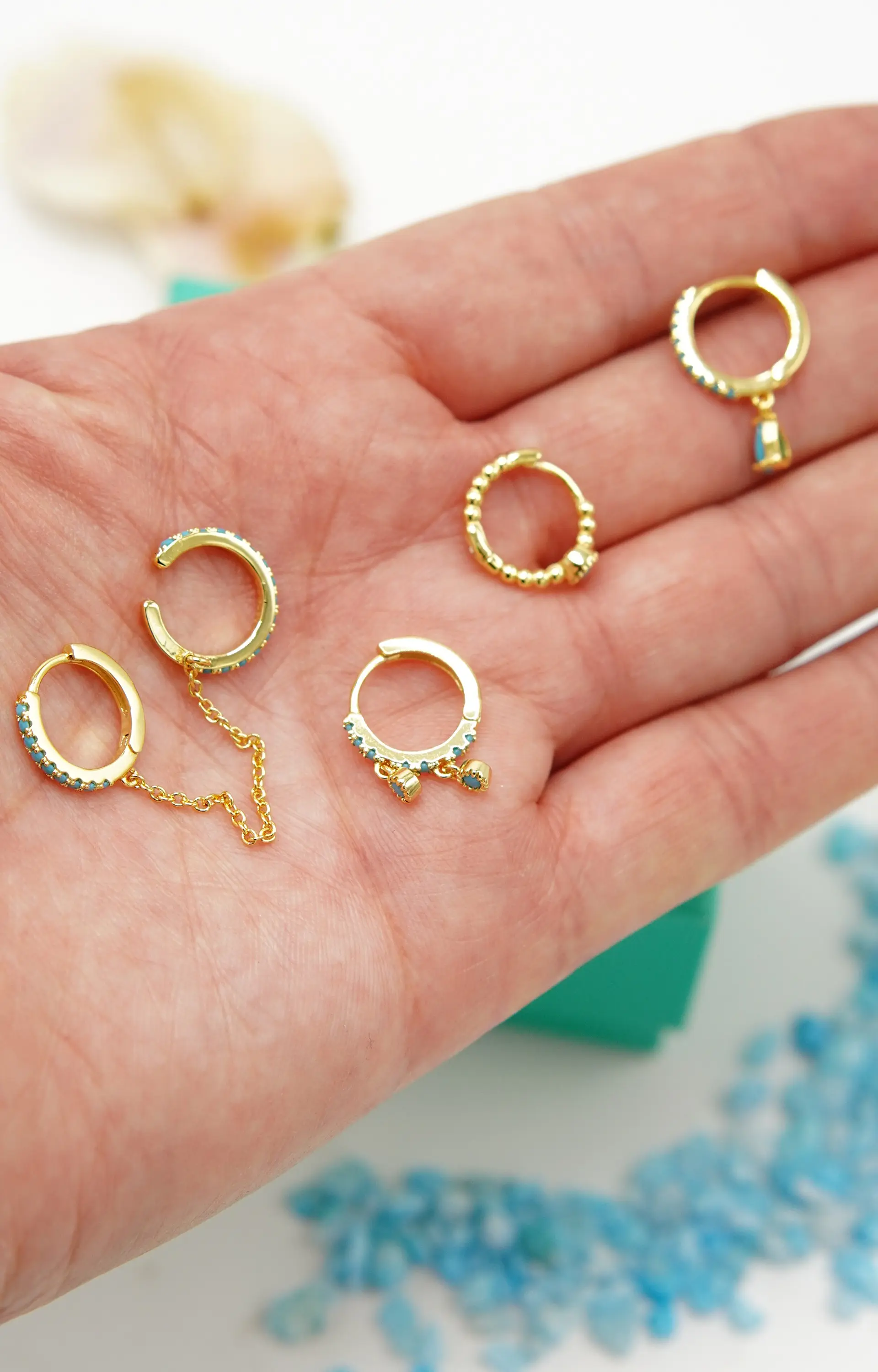 Pack de 5 aros turquesa bañado oro 18k 6