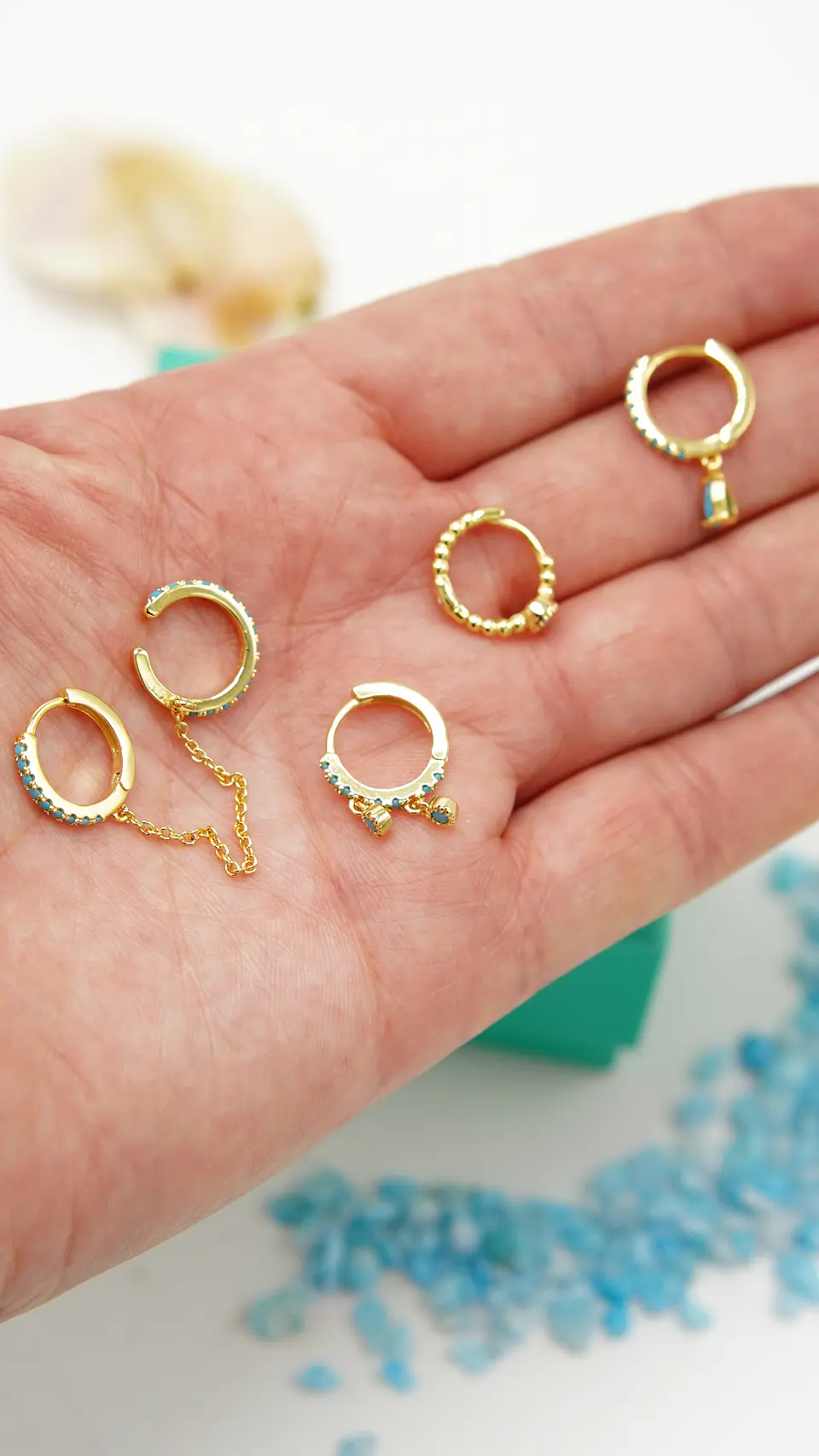 Pack de 5 aros turquesa bañado oro 18k 6