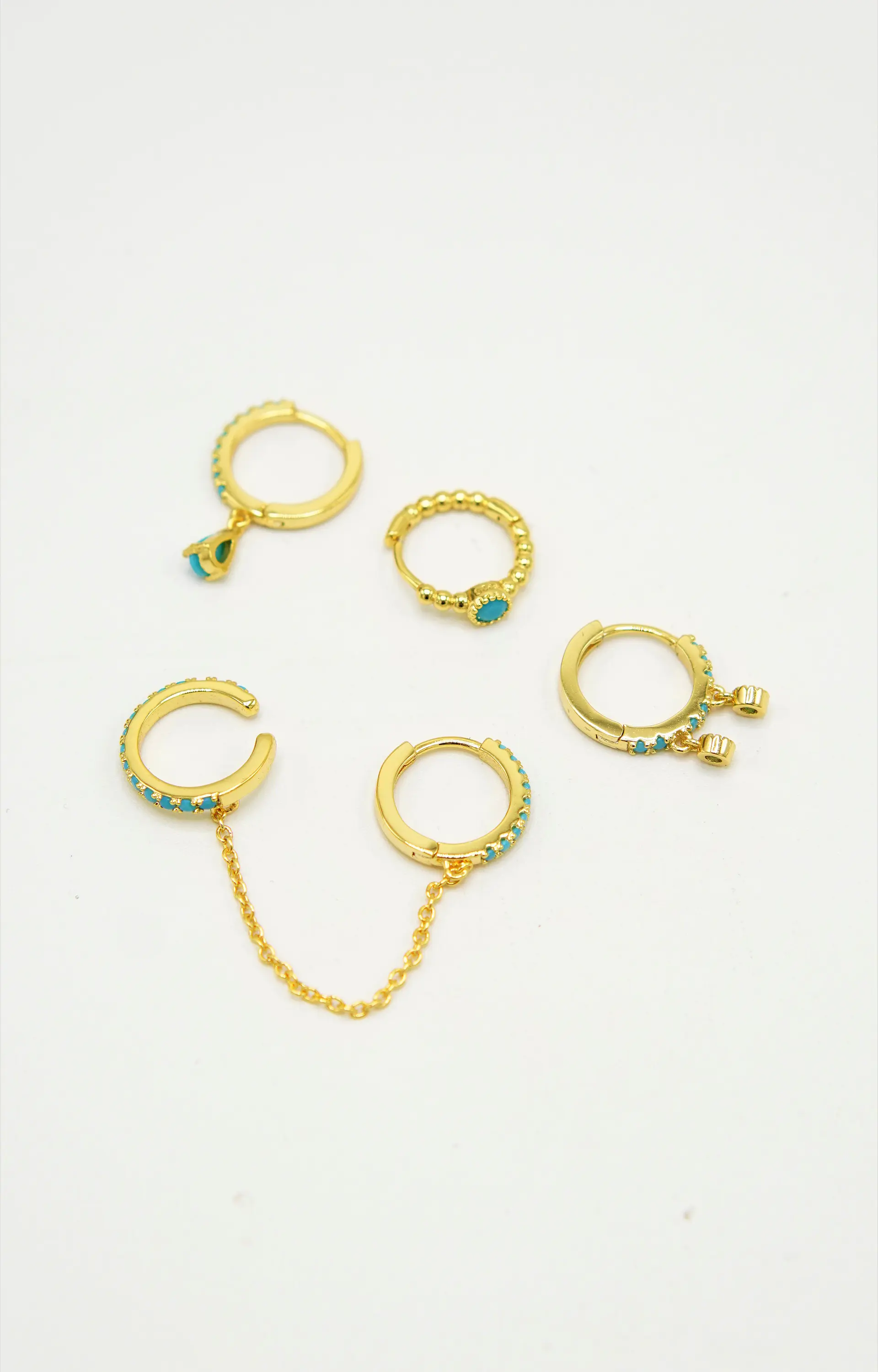 Pack de 5 aros turquesa bañado oro 18k 7