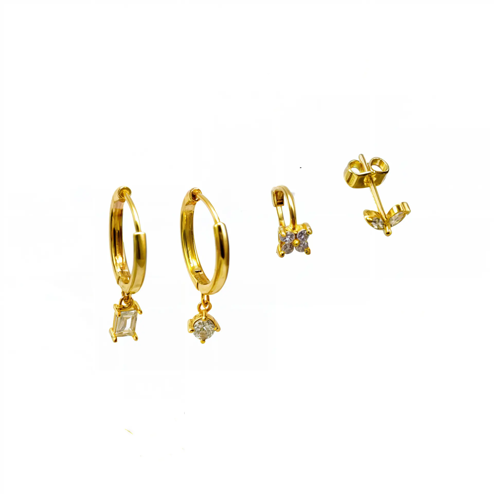Pack de 4 aros argollas punto de luz bañadas en oro 18k 1