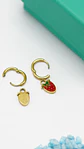Argollas huggies frutillas fresitas Chapada En Oro 18k - Miniatura 10