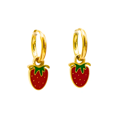 Argollas huggies frutillas fresitas Chapada En Oro 18k