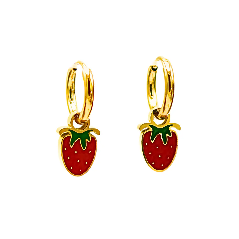 Argollas huggies frutillas fresitas Chapada En Oro 18k 9