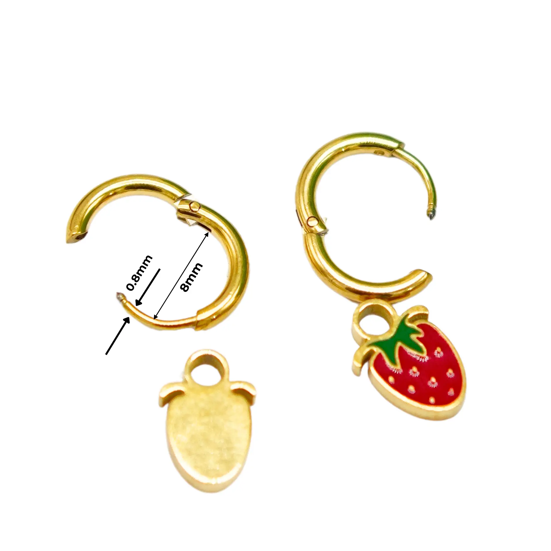 Argollas huggies frutillas fresitas Chapada En Oro 18k 4