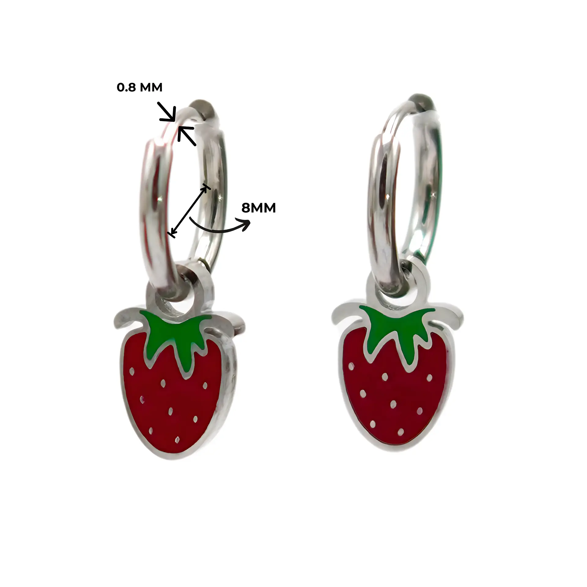 Argollas huggies frutillas fresitas plateadas 4