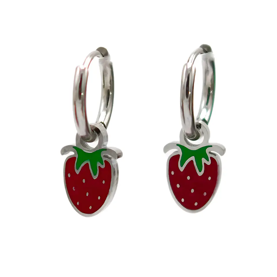 Argollas huggies frutillas fresitas plateadas 1
