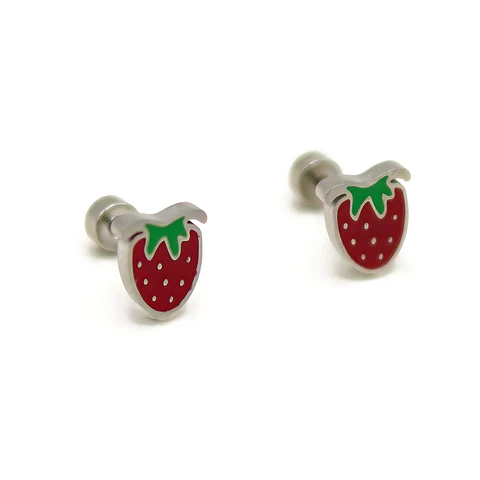 Aros de seguridad frutilla veraniega niña fresa plateados