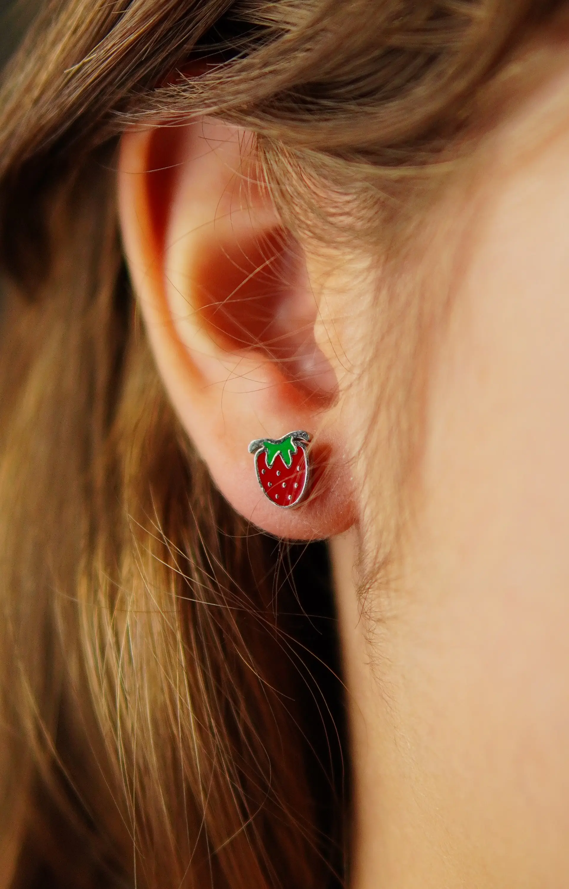 Aros de seguridad frutilla veraniega niña fresa plateados 3